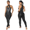 C7542 cross-border   fashion women's elegancepure color hot diamond classy silm jumpsuit
