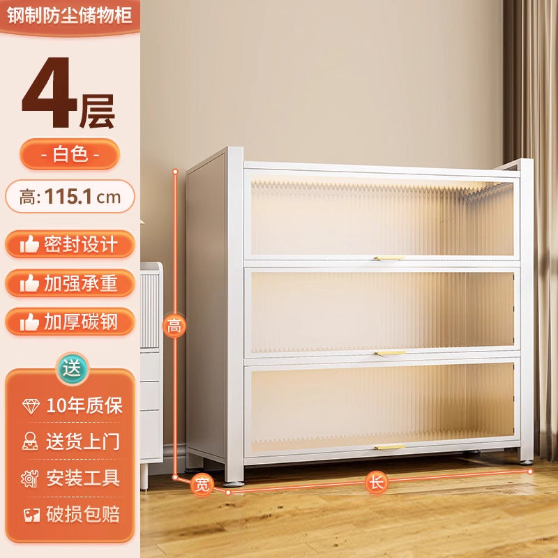 Multifunctional kitchen storage rack with cabinet doors, floor-standing, multi-tier, dustproof storage cabinet for microwave, pots, pans, and bowls