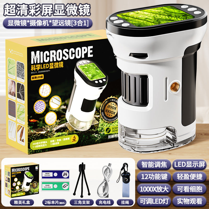 Smart digital electronic microscope - portable display, high-definition, for cell & mite viewing - educational toy for elementary school students & children