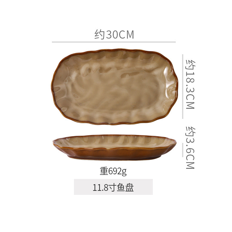 Retro casual kiln style ceramic special-shaped bowls, plates, household fruit salad bowls, ceramic steak plates, fish plates, vegetable plates