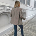 Women's casual houndstooth print double-breasted blazer - relaxed fit