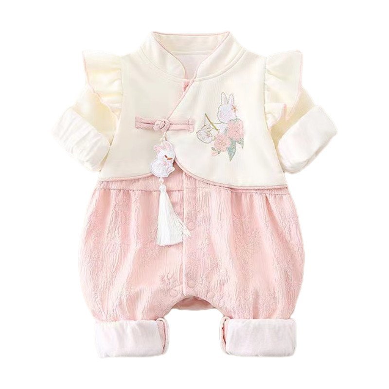 Newborn baby autumn outfit: girls' romper - perfect for full month, 100-day celebration, traditional chinese style, first birthday, chanel-inspired, outdoor wear, spring & autumn trendy style