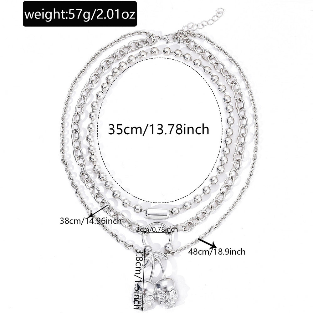 hot-selling stylish cherry skull necklace for women niche stylesense of design hip hop punk metal style multi-layer clavicle chain