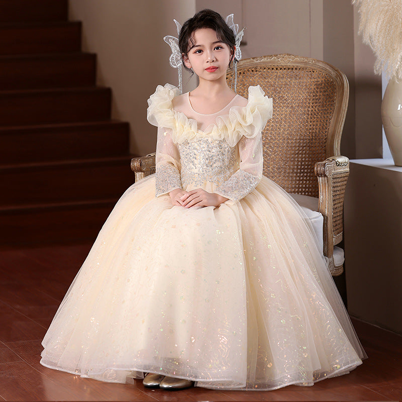 Girls' evening gown princess dress - new  birthday tutu dress for hosts, piano performances, and stage shows