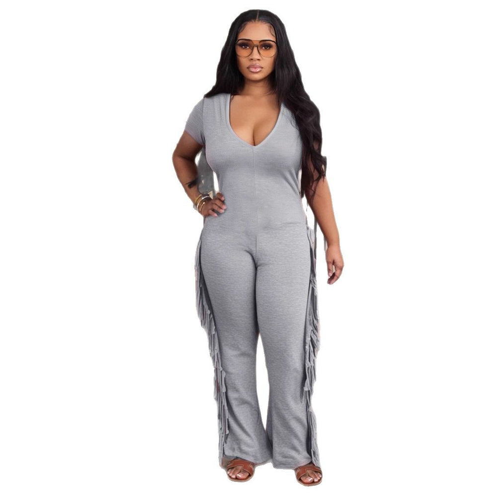 new cross-border european and american  hot-selling women's retro slim-fit one-piece tassel casual jumpsuit