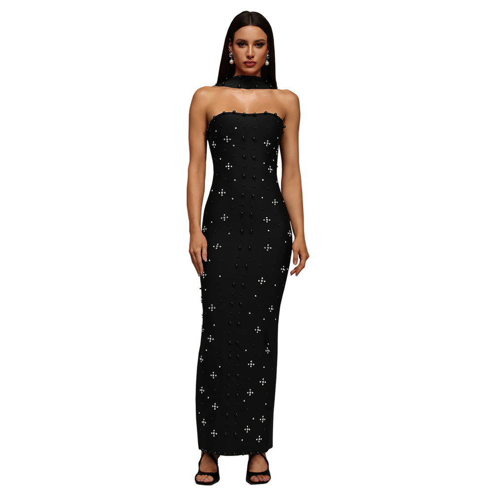 C7625 cross-border   fashion women's elegant rhinestone bodycon bandeau dress