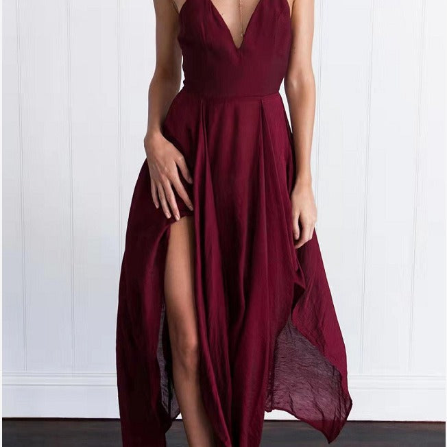 cross-border  summer european and american style women's camisole v-neck asymmetrical hem sexy maxi dress