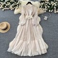 Luxury european and american style high-end puff sleeve dress - women's summer diamond-studded lace mesh patchwork ultra-fairy maxi dress