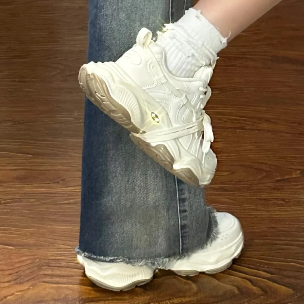 Mesh breathable chunky platform sneakers for women, 2026 spring/autumn new collection, petite-friendly, slimming, versatile casual athletic shoes
