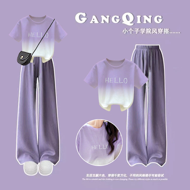 Wide-leg pants  girls summer student contrast colorplaidcasual pants girl new arrivalloose dopamine children's clothing