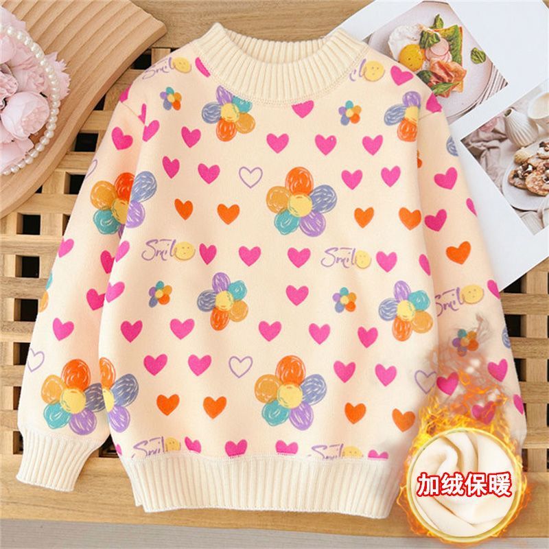 Girls' fall/winter thickened sweater - new  baby fleece-lined pullover knit top, stylish children's base layer