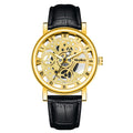 New men's watch - transparent case, skeleton design, simulated mechanical movement - men's leather strap quartz wristwatch - in stock, wholesale available