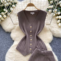 Qianjin feng classy suit autumn winter sleeveless v neckknitting shirt +high waistslimming lookslimming lookloose pantssuit