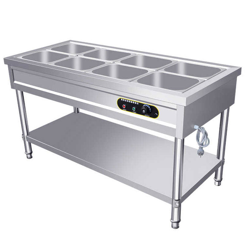 Commercial food warmer table, stainless steel warming cart, breakfast shop equipment, canteen serving counter