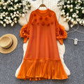 Miya pleated socialite style high-end dress - women's spring pleated 3d floral loose design elegant maxi dress