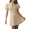 summer new women's clothing  cross-border fashion polka dot hollow-out waist bubble sleeve dress (us/eu style)