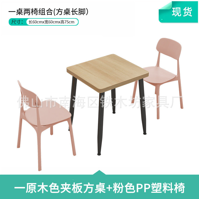 Canteen dining table and chairs Solid wood staff factory Student dining room School dining hall Four-person conjoined combination splicing