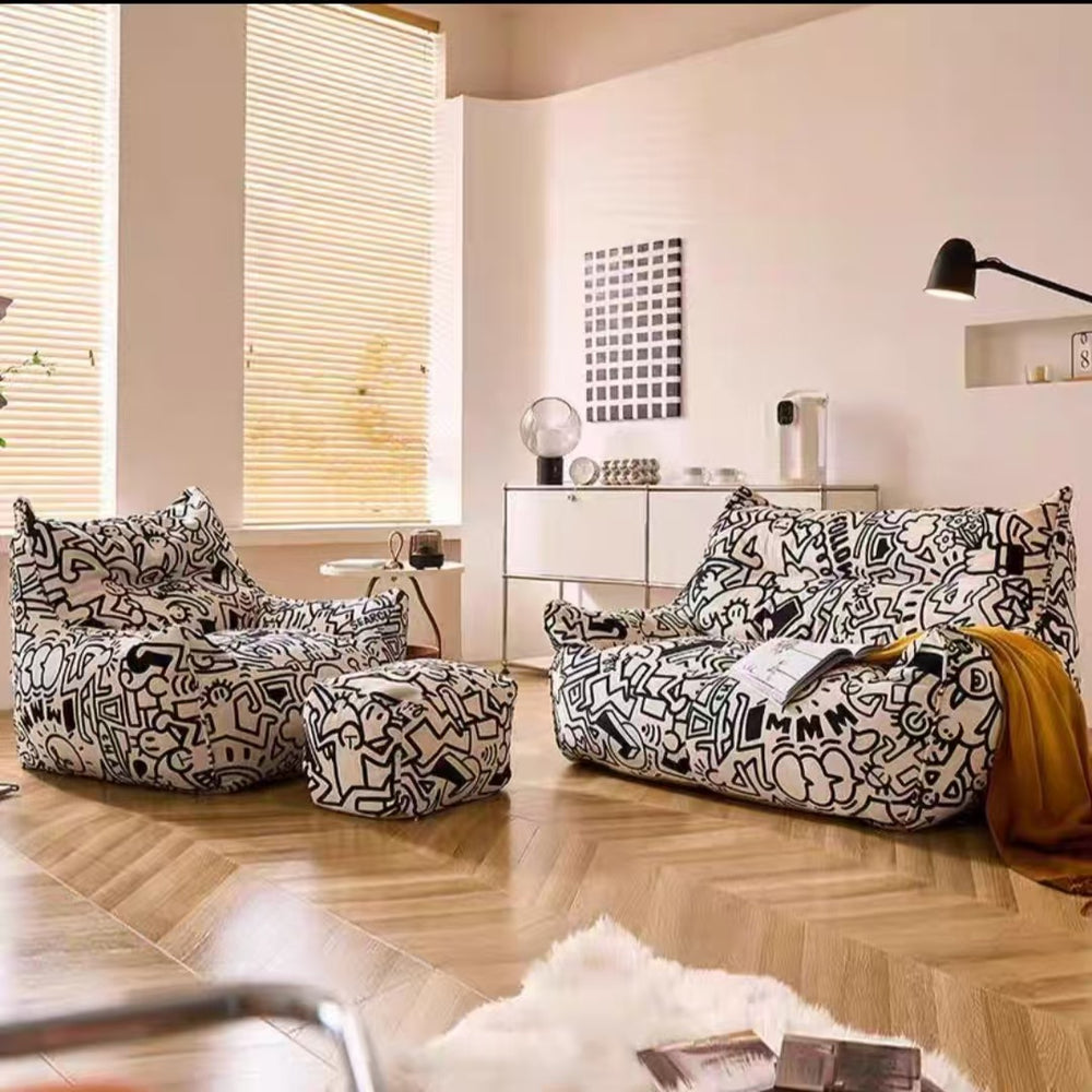 Influencer-approved graffiti lazy bean bag sofa - perfect for living room, bedroom, kids' room, single seater, balcony lounger - customization available direct from the manufacturer