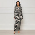 New arrivals: irregular print sexy slim-fit bodycon long sleeve dress for cross-border e-commerce