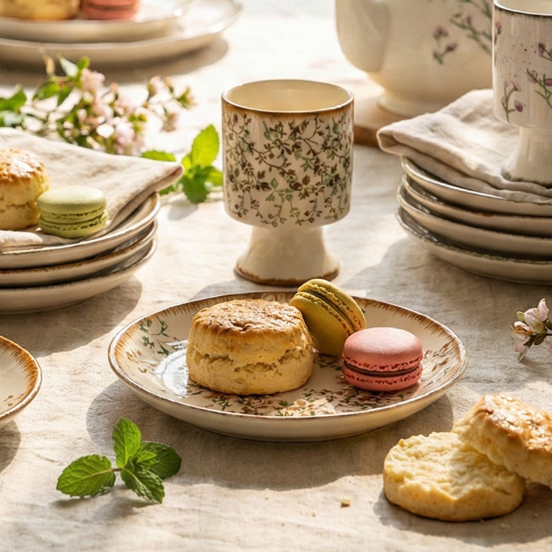 Hand-painted, rustic-style ceramic dessert plates – creative and unique petal-shaped ceramic breakfast dishes for pastries and snacks