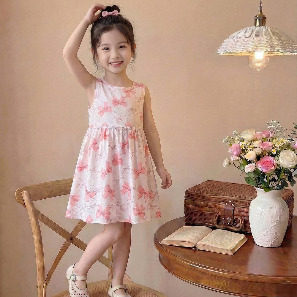 New girls' summer floral cotton silk dress - baby girl casual sweet style princess dress - stylish and trendy children's clothing