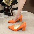 Exportnew arrivalplus size pointed toe square heel high heels 2026 summer shallow mouth fashion patent leather thick heel professional women's flats