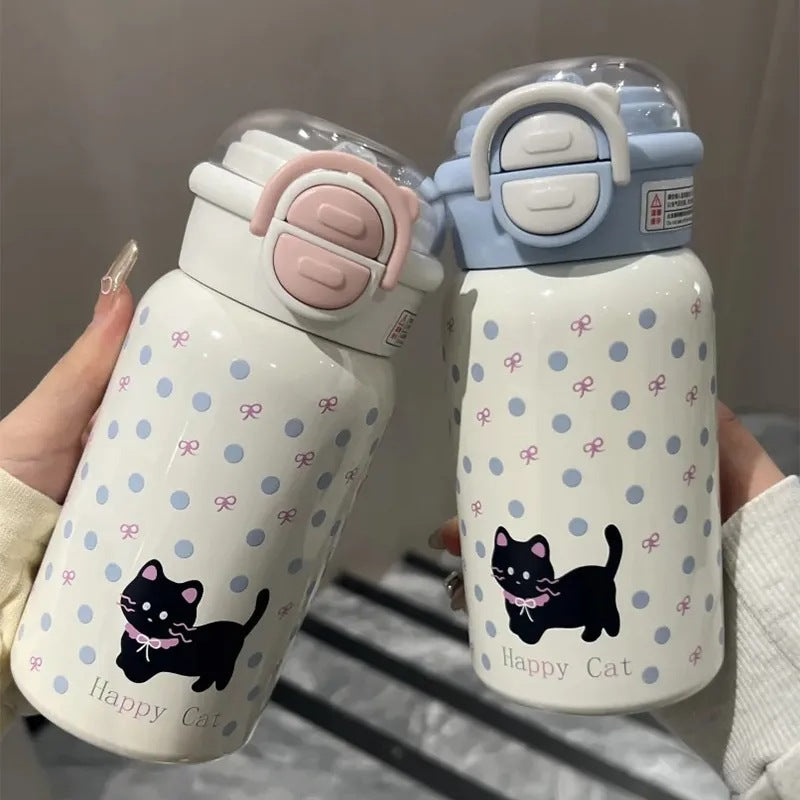 Minimalist planet double-drink insulated tumbler, 316 stainless steel, cute and stylish, for girls, students, straw cup, kids' water bottle