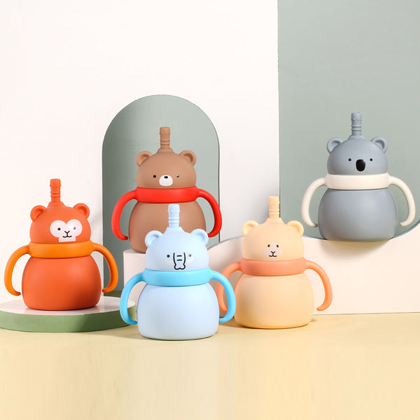 In 2024, the manufacturer's new baby silicone water cup, animal straw cup, baby feeding and drinking water double-handle cup
