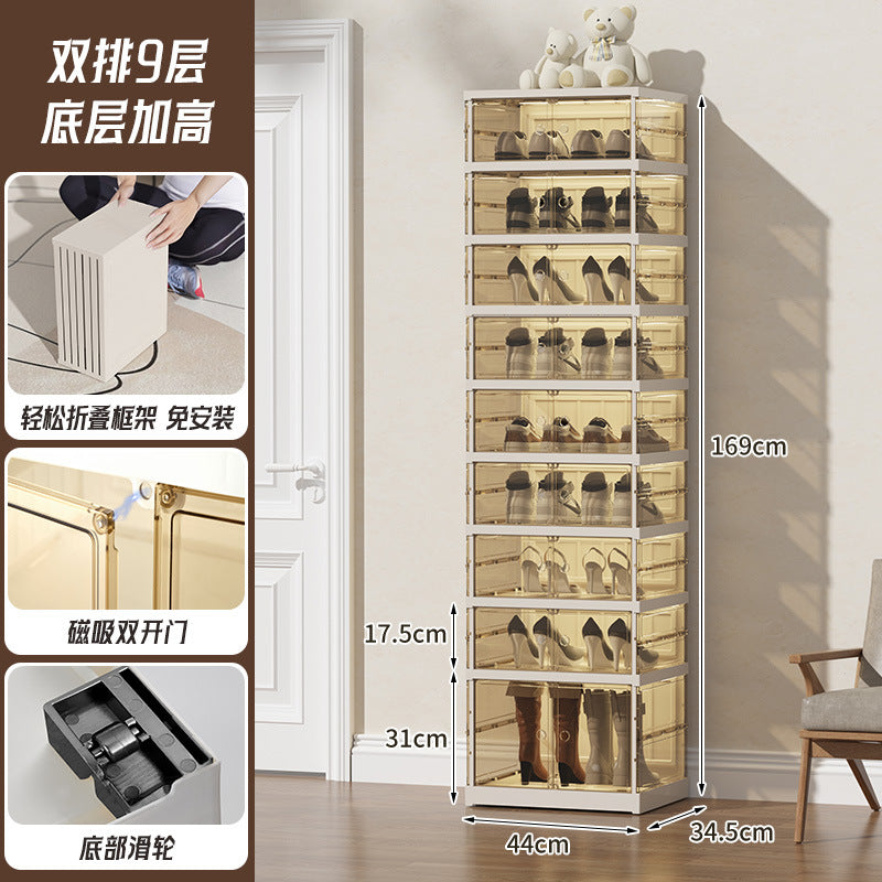 Foldable shoe box transparent no-assembly shoe cabinet shoe organizer shoe rack home entrance essential multi-layer simple space-saving