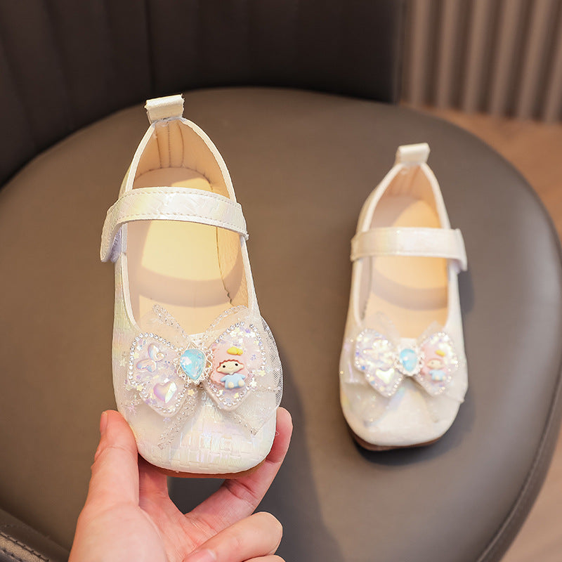 Preppy stylekidsflats square toe springnew arrivalk-style big bowsgirl princess shoes children's leather shoes