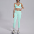 New seamless solid color high-waisted workout set - four-piece yoga, running & fitness apparel