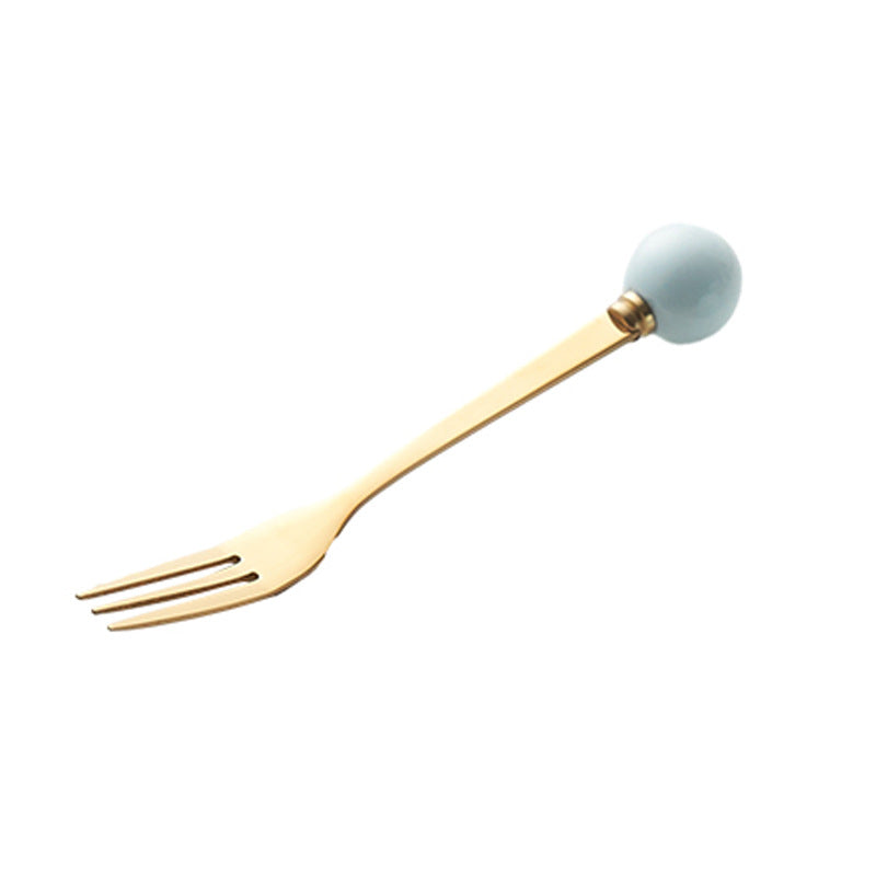 Simple macaron glazed ceramic handle fruit fork creative stainless steel fork spoon high-value home dessert spoon