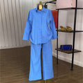 European and american women's clothing  summer new collection: sweet and fresh turn-down collar long sleeve beaded blouse and high-waisted straight-leg pants two-piece set