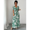 cross-border european and american floral print dress - butterfly sleeve, slit thigh maxi dress