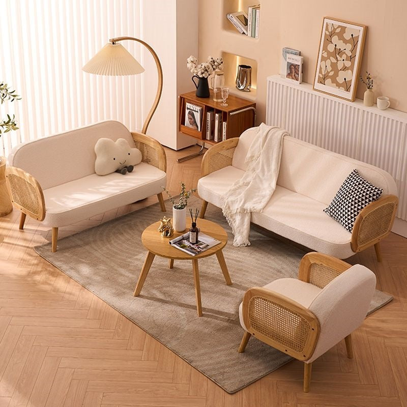 Solid wood single sofa and coffee table set - modern minimalist design for small living rooms, b&bs, hotels, and rental properties - featuring tech fabric upholstery