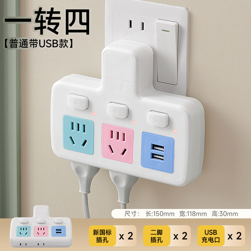 Multi-port usb charging power strip with surge protection, overload protection, five-outlet expansion, independent switches, and bedside night light