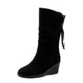 fall and winternew arrivalknee socks suede flatshidden heel boots round toe sleeve fleece-linedheattech women's boots cross-border