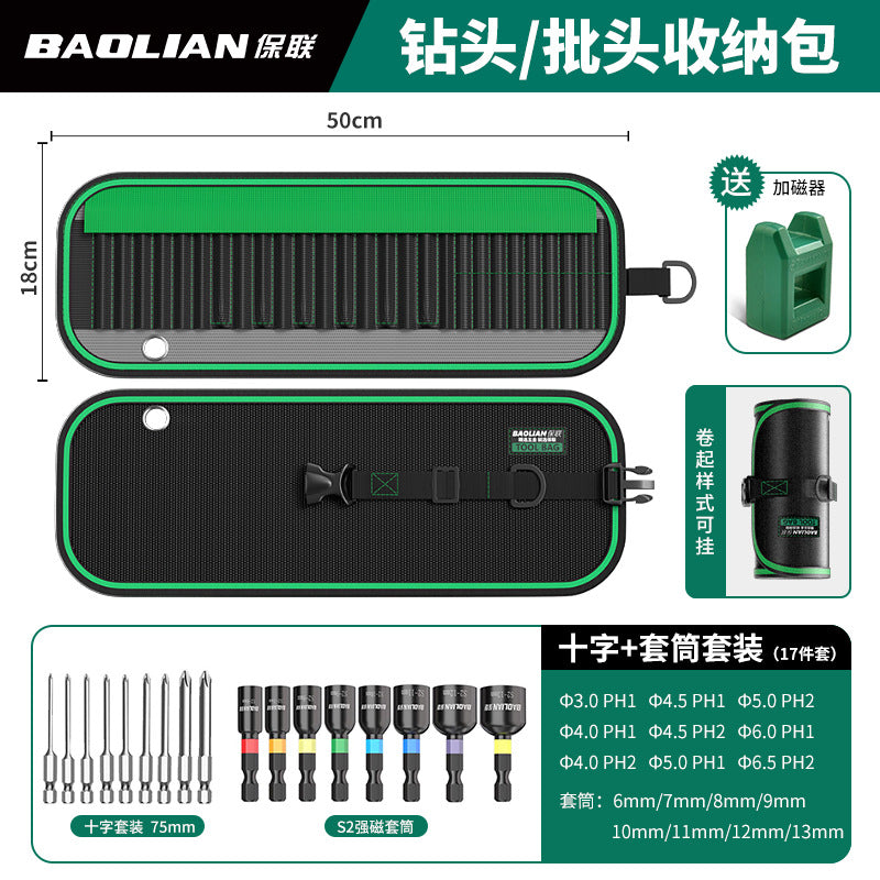 Electrician's tool kit: durable, multi-functional roll-up bag for screwdriver bits, drill bits, and accessories - portable, heavy-duty, and wear-resistant