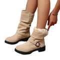 winter fleece-lined leather buckle mid-calf boots for women, new export style, wool-lined, plus size cotton shoes -  43