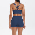 Fashion cross-border nude brushed cross back bra casual sports hip lifting shorts fitness yoga wear two-piece set