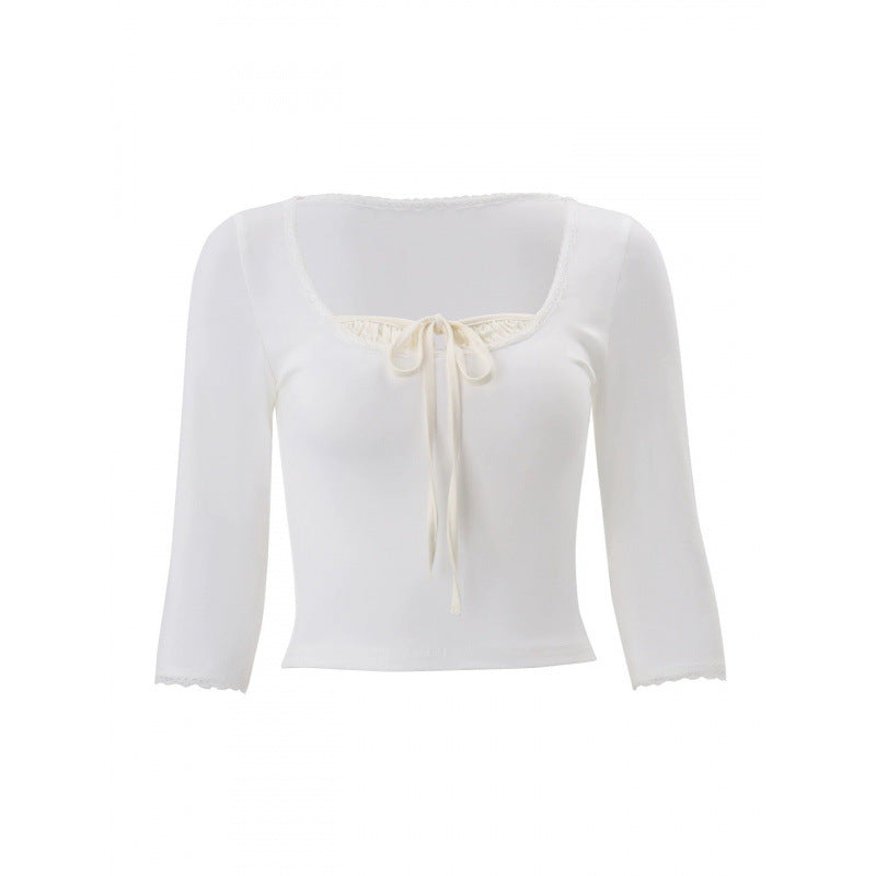 European and american style women's clothing  summer new slim-fit solid color versatile five-sleeve t-shirt, stylish and chic base layer top
