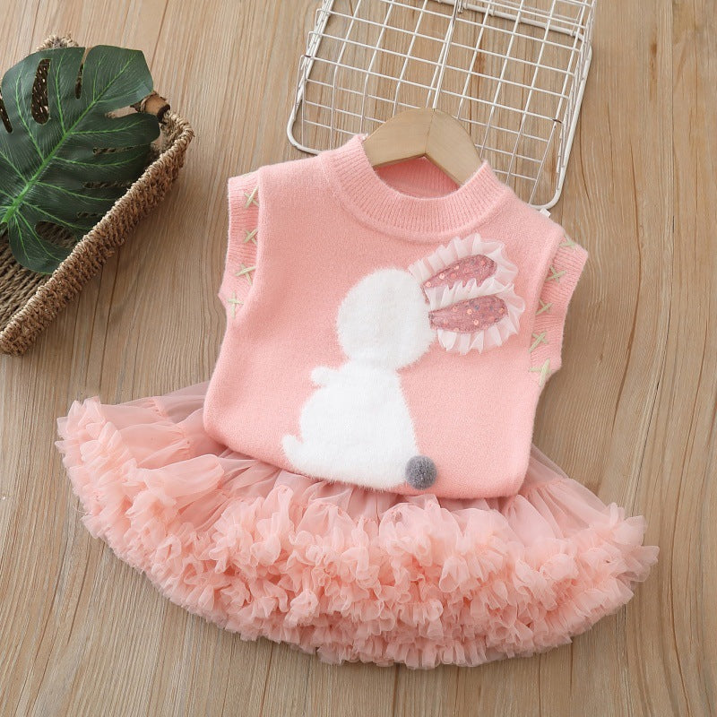 autumnew arrival cartoon baby girl suit skirt princess tutu skirt girlsweatervestsuit