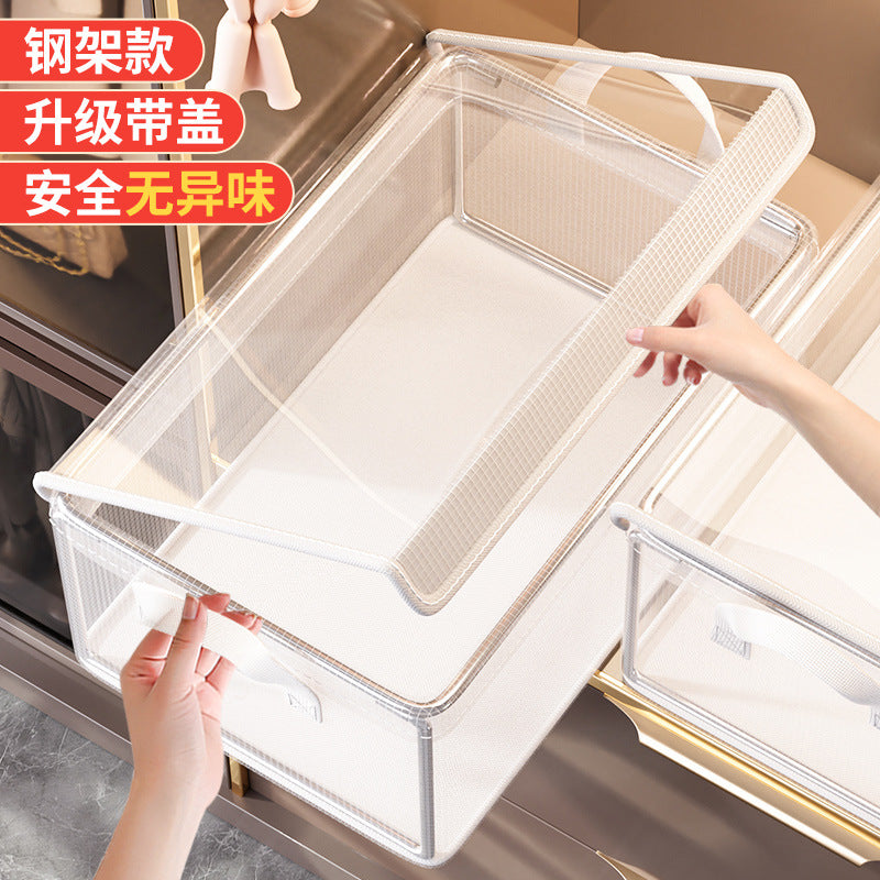 Clothes storage box, household wardrobe layered artifact, clothing pants sorting box, drawer, transparent folding storage basket
