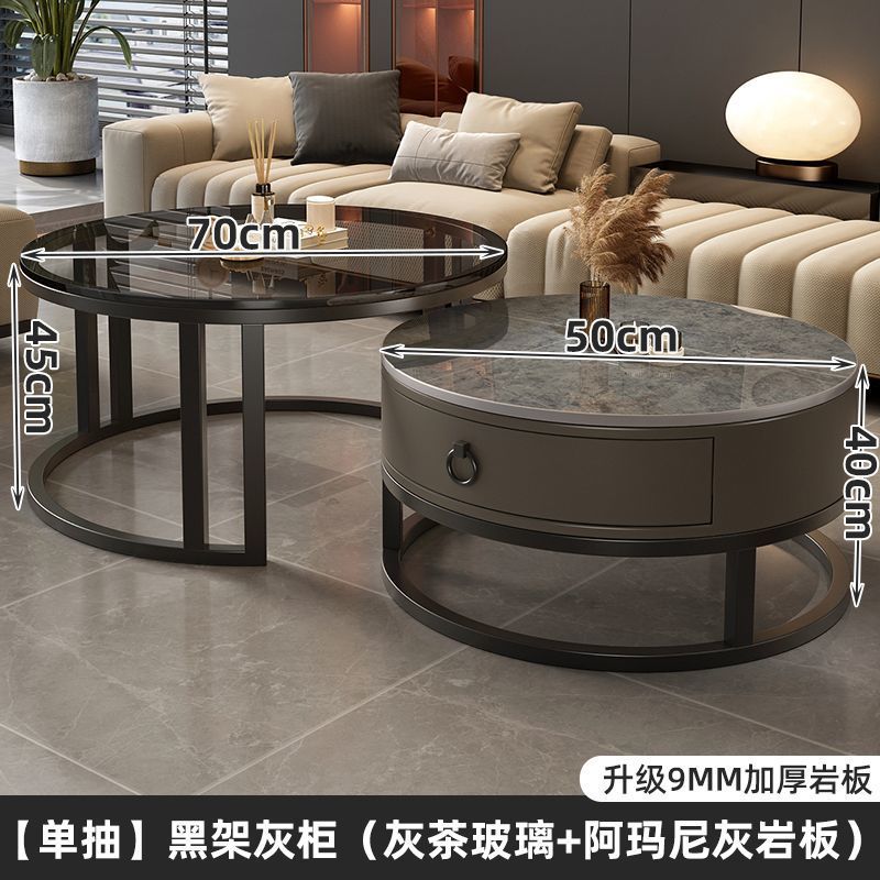 Rock slab coffee table living room solid wood table balcony small apartment for homecasualaccessible luxury round side table retractable combination