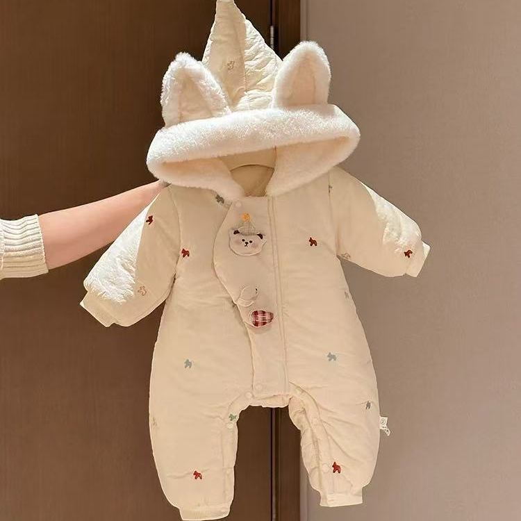 Men's and women's khaki outwearwinterheattech rompers, outdoor clothing, baby fleece-lined winter clothing, one-piece thickened baby clothes