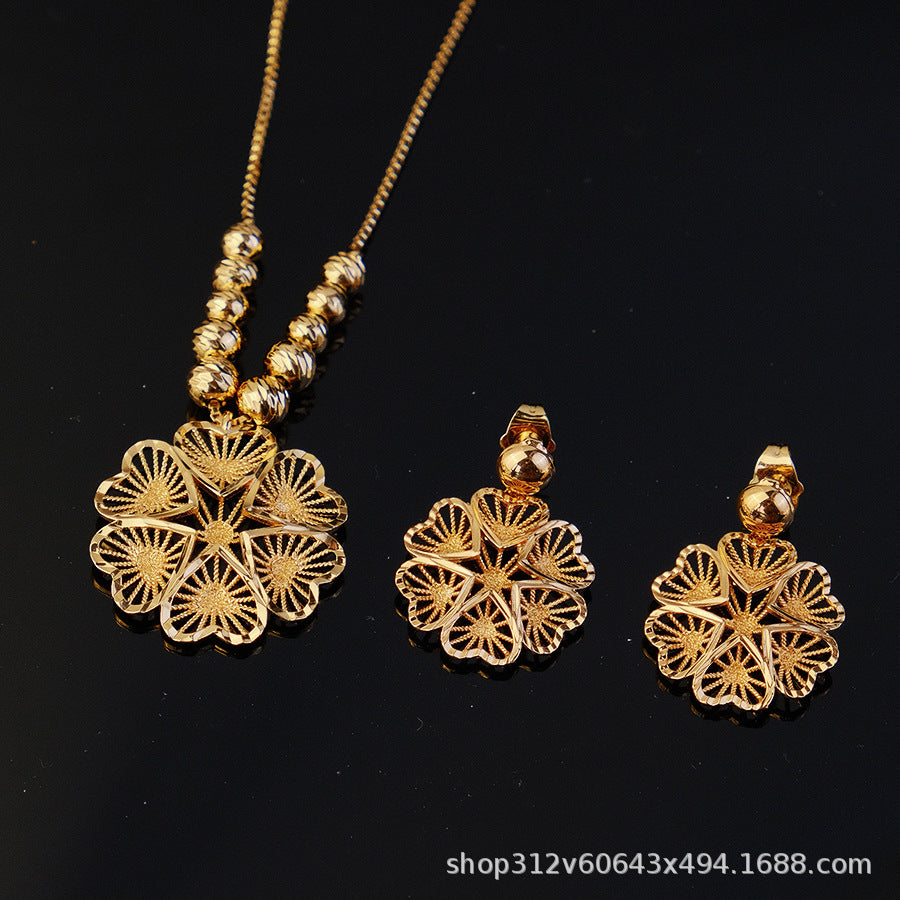 Two-piece set of new middle eastern dubai ethiopian women's pendant, necklace, and earring set, african style, sunflower design
