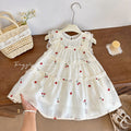 Girls' summer new cherry embroidered dress - casual, stylish, and high-quality european-inspired children's wear for baby girls