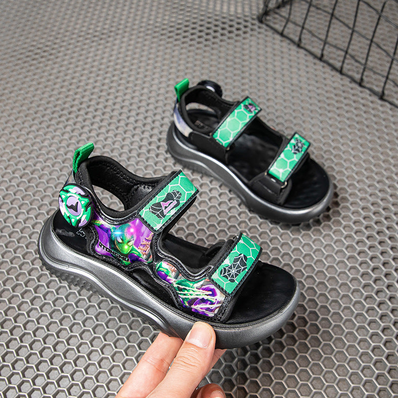 Summer new boys cartoon trend lights sports beach shoes small middle-aged children polyurethane sole casual soft-soled sandals