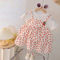 summer cute kids' clothing baby toddler cartoon strawberry print faux two-piece girls' versatile short-sleeve dress