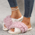 Manufacturer amazon cross-border home cross furry slippers lamb wool cotton slippers round toe flat bottom popular furry slippers